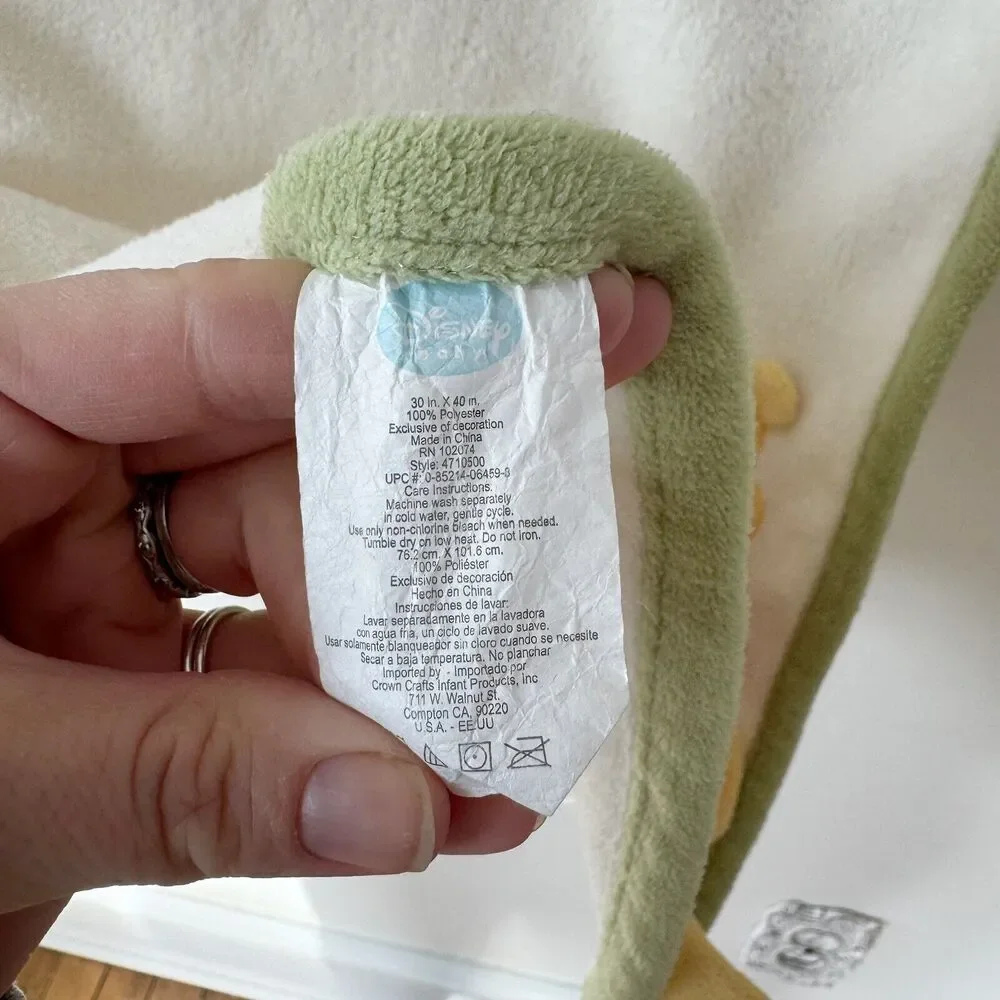 Disney Baby Winnie the Pooh Blanket 3D Plush Lovey Security Cream Green Trim